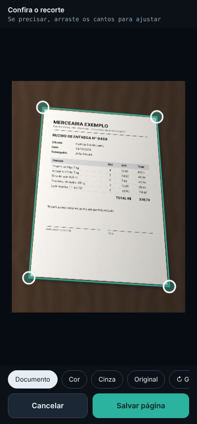 Tela do app mostrando o recorte com cantos para ajustar